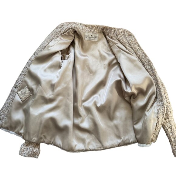 Flemington Furs Fur Knit Button Front Jacket Women's White Beige Winter Cozy - Picture 12 of 13